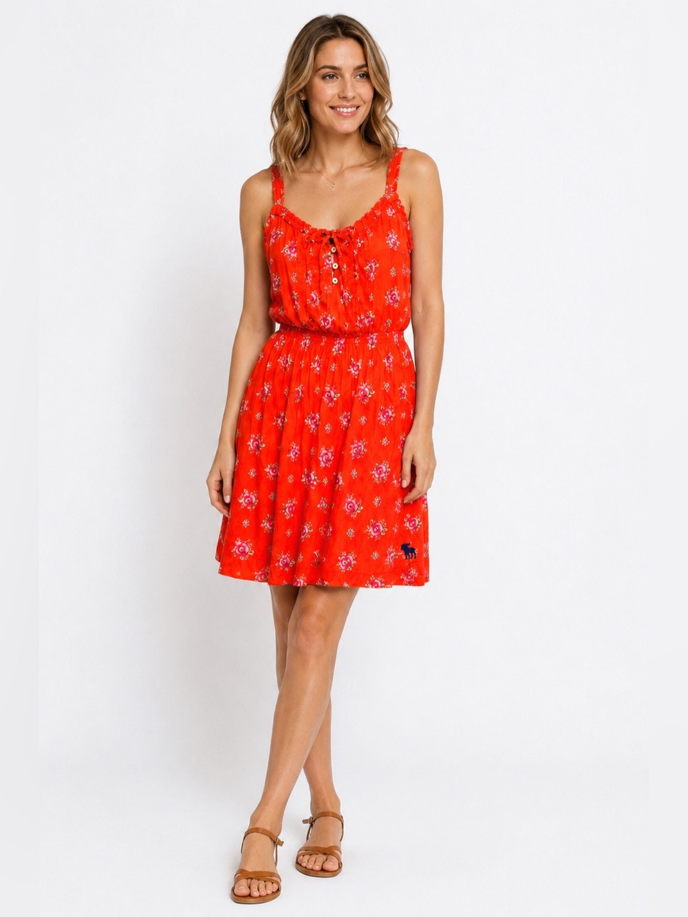 Abercrombie & Fitch Orange Floral Strappy Sundress - Size Medium